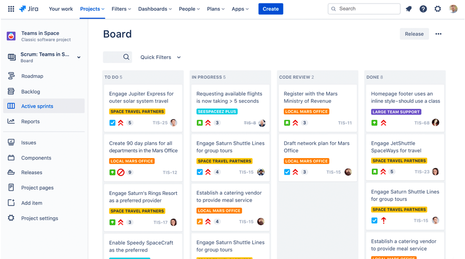 Interface Jira Software Atlassian